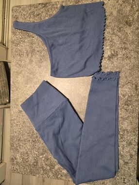 Spiritual Gangster Sky Blue Ribbed Crop Tank And Leggings Set